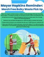 Mayor Hopkins Reminder: March 2025 Free Bulky Waste Pick Up Month